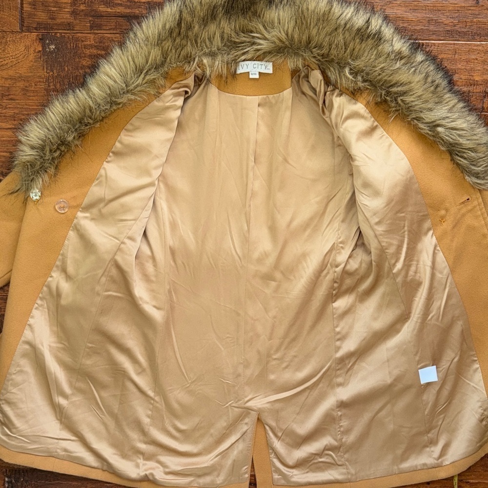 Ivy City Co Kids Sloane Camel Tan Peacoat with Removable Faux Fur Collar, 9/10 - Picture 4 of 13